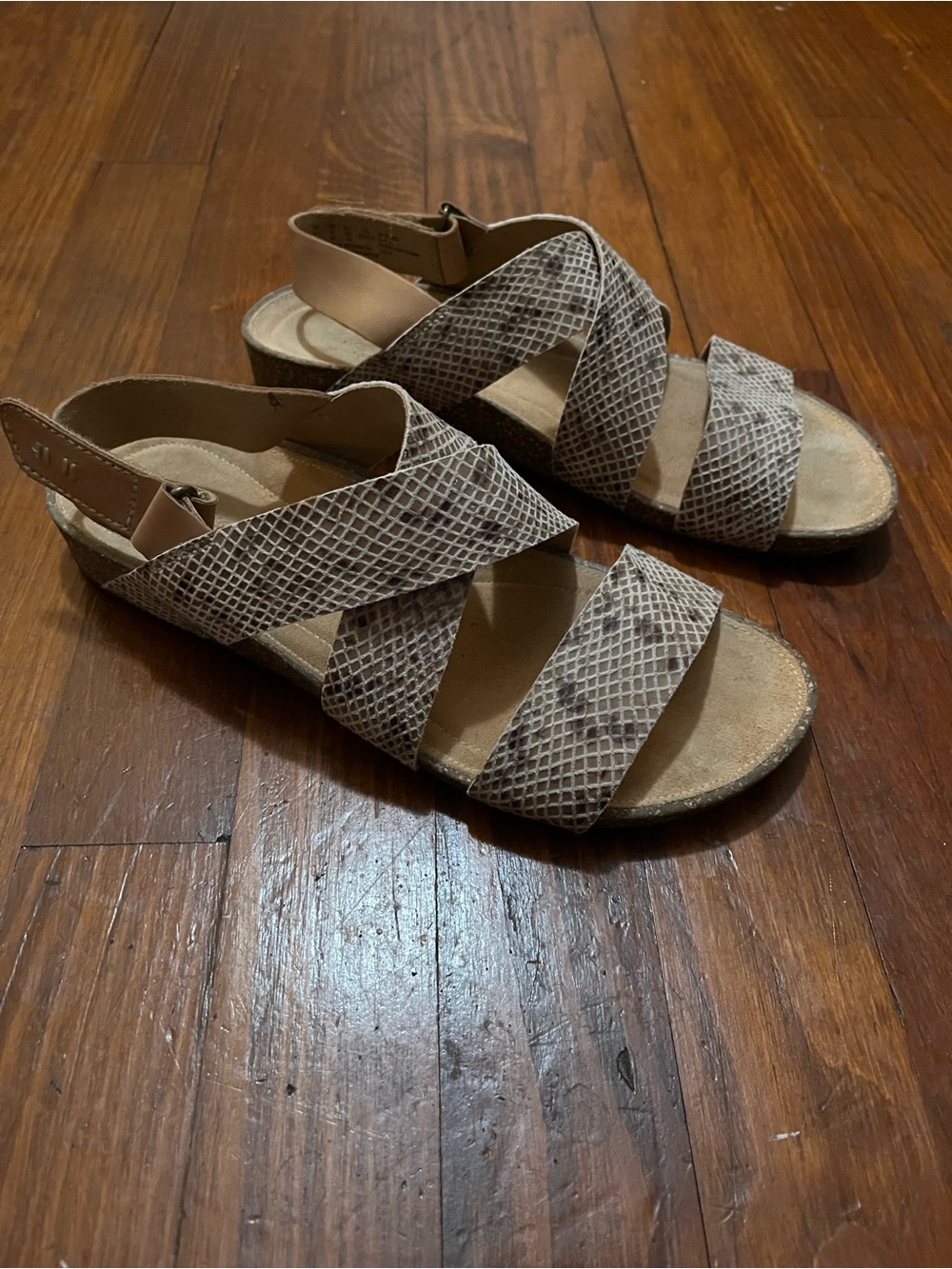 Clarks Artisan Women’s Taupe Snake-Print Strappy Padded Sandals Size 9